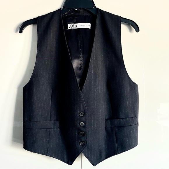 Zara Pinstripe Poly Wool Blend Vest Size M EUC - Picture 4 of 13